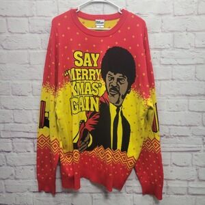 Pulp Fiction Ugly Christmas Knit Sweater Mens 2XL Say Merry Xmas Again S Jackson